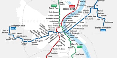 Бордо трамвај пут на мапи